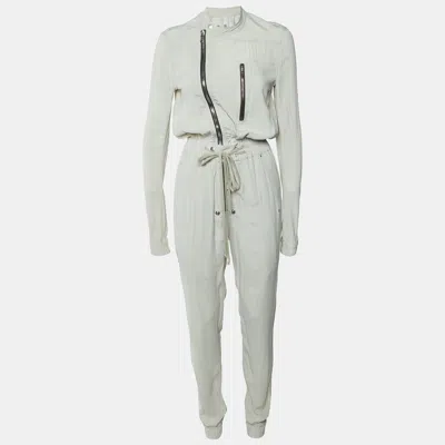 Pre-owned Rick Owens Phlegethon Beige Crepe Zip-up Gary Jumpsuit S In Sand