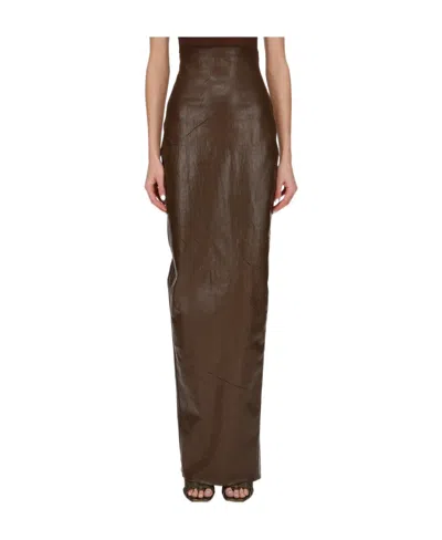 Rick Owens Pillar Rear-slit Cotton Maxi Skirt In Brown