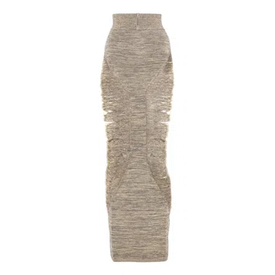 Rick Owens Pillar Skirt Shredded Merino Knit In Neutral