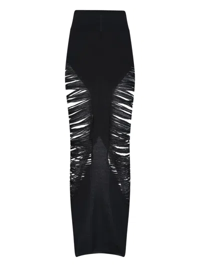 Rick Owens Pillar Virgin Wool Maxi Skirt In Black