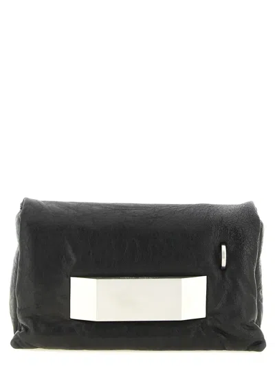 Rick Owens Pillow-shape Black Lamb Leather Bag With Metallic Bar Detail In Purple