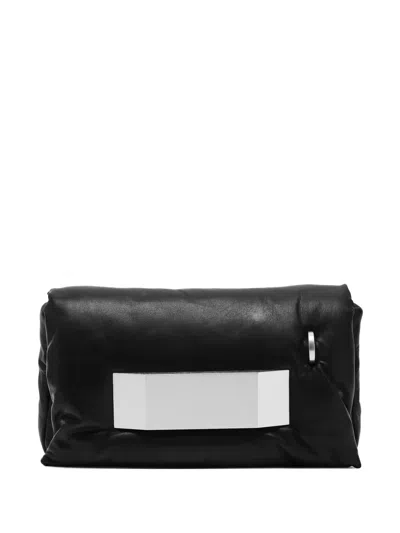 Rick Owens Clutch Bag Detachable Strap Silver Tone Hardware In Black