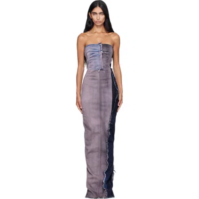 Rick Owens Pink & Navy Tower Bustier Denim Maxi Dress In Purple
