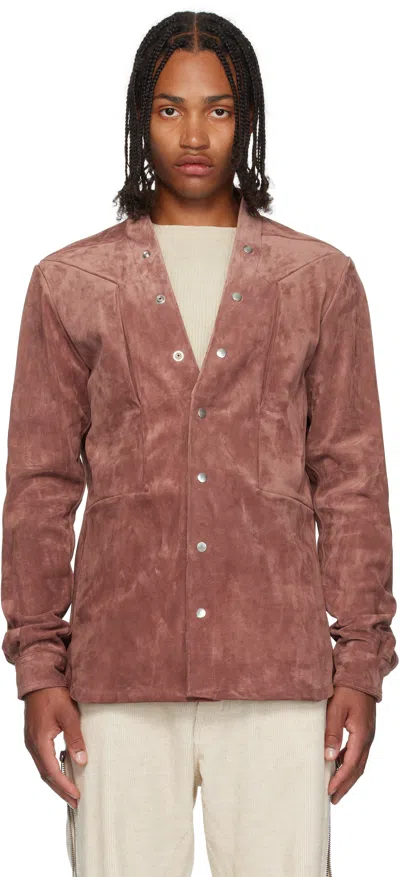 Rick Owens Pink Concordians Larry Fogpocket Suede Jacket In Brown