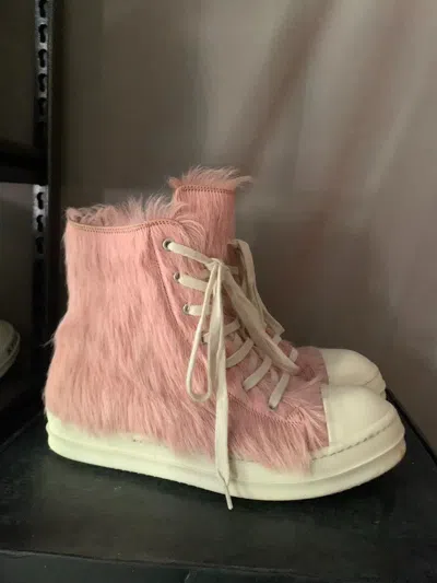 Pre-owned Rick Owens Pink High-top Fur Sneakers Size 41-dmc