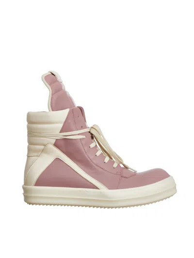 Rick Owens Pink Leather High-top Sneakers For Men