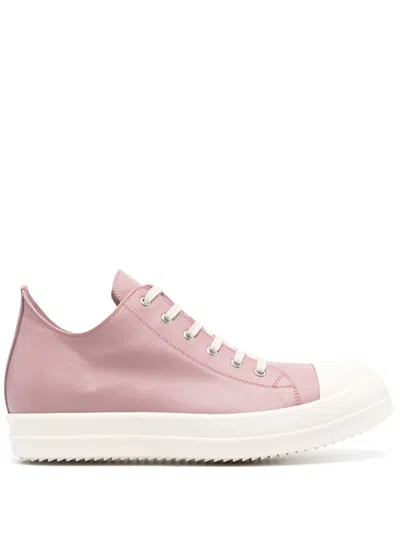 RICK OWENS PINK LIDO LOW TOP LEATHER SNEAKERS