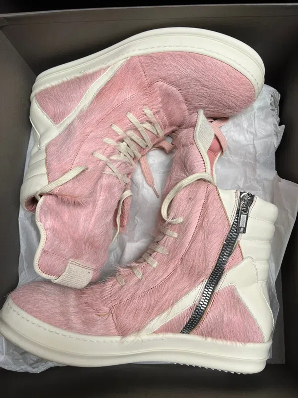 Pre-owned Rick Owens Pink Pony Hair Geobasket Size 42 Shoes | ModeSens