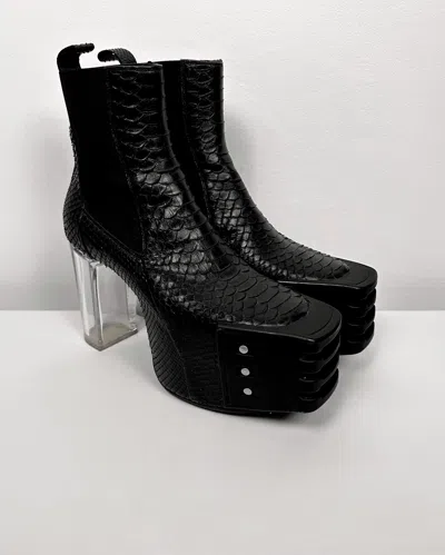 Pre-owned Rick Owens Piracucu Leather Kiss Beatle Platform Heel Shoes In Black