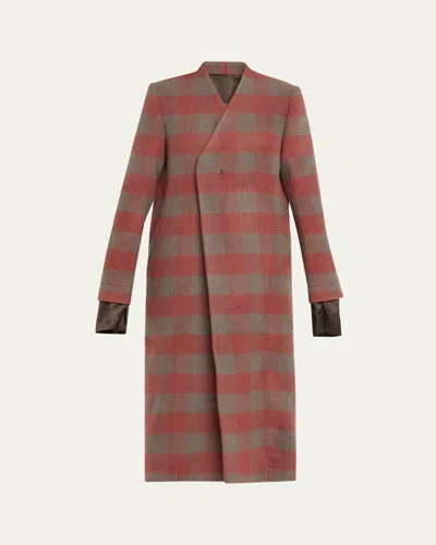 Rick Owens Plaid Double-breasted Outercoat In Red
