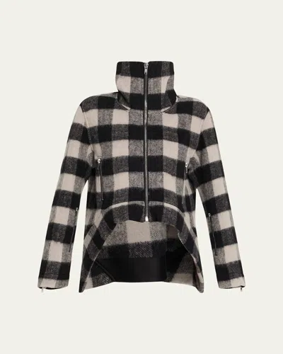 RICK OWENS PLAID HIGH-LOW ZIP JACKET