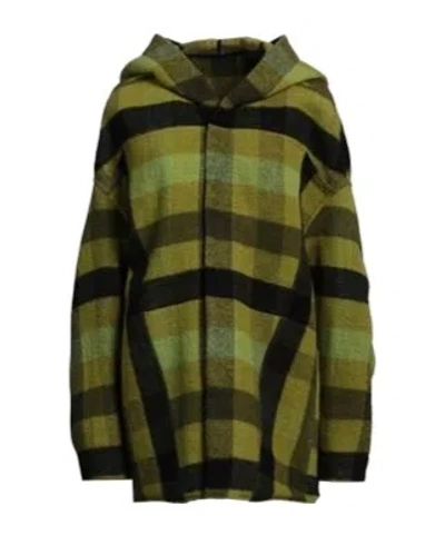 Rick Owens Plaid Hooded Single-breasted Coat In Green