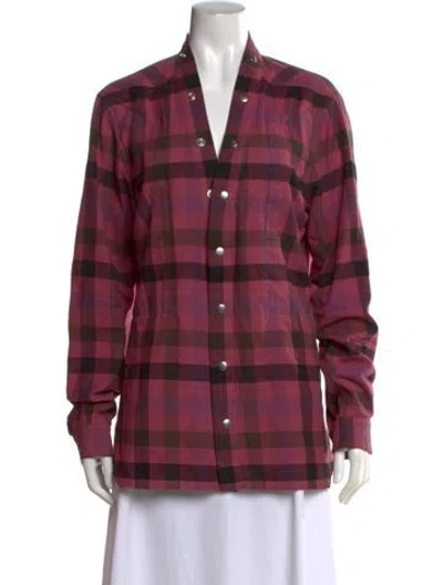 Pre-owned Rick Owens Plaid Print Long Sleeve Button-up Top In Pink