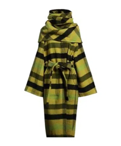 Rick Owens Plaid Turtleneck Long-sleeve Coat In Green
