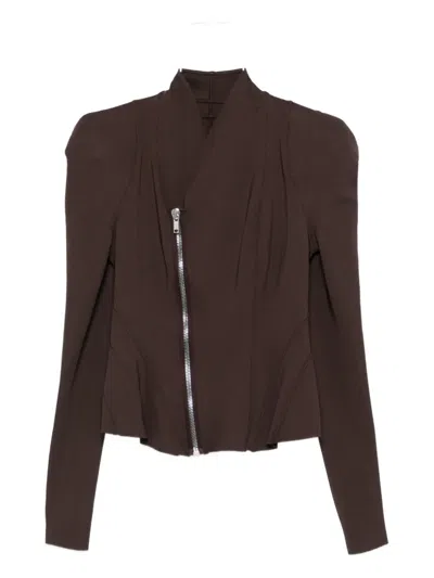 Rick Owens Pleat-detail Jacket In Brown