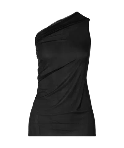 Rick Owens Athena Gathered One-shoulder Voile Top In Brown
