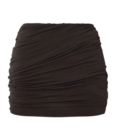 Rick Owens Pleated Stretch Knit Mini Skirt In Brown