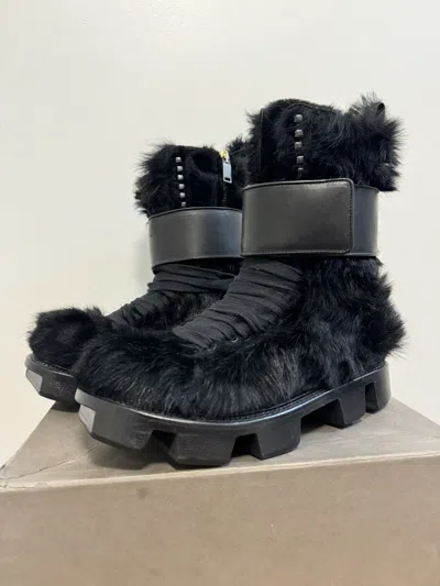 Pre-owned Rick Owens Plinth Pony Hair Fur Boots In Black