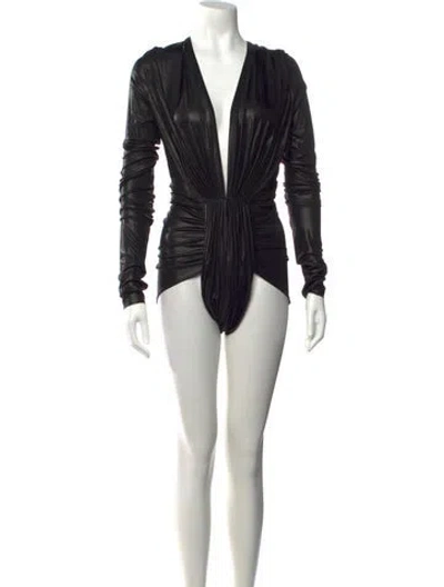 Pre-owned Rick Owens Plunge Neckline Long Sleeve Bodysuit W/ Tags In Black