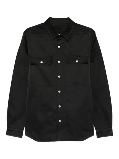 Rick Owens Leather Jacket Long Sleeves Chest Pockets Collar In Black