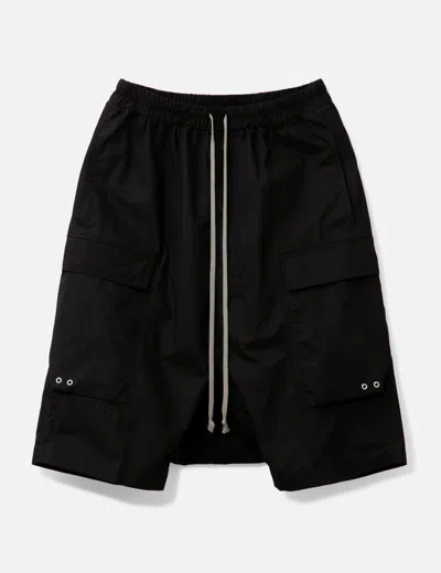 Rick Owens Pod Cotton-blend Poplin Drawstring Cargo Shorts In Black