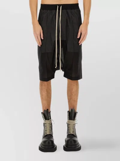 Rick Owens Pods Knee Length Shorts With Sheer Panels In Black