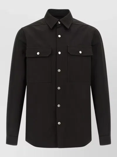 Rick Owens Long Sleeve Coat Chest Pockets Collar In Black