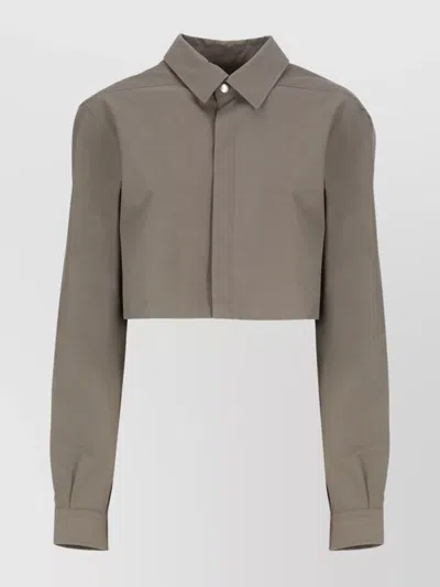 RICK OWENS POINTED COLLAR CROPPED COTTON SHIRT