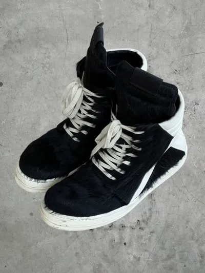 Pre-owned Rick Owens Pony Hair Geobaskets Shoes In Black