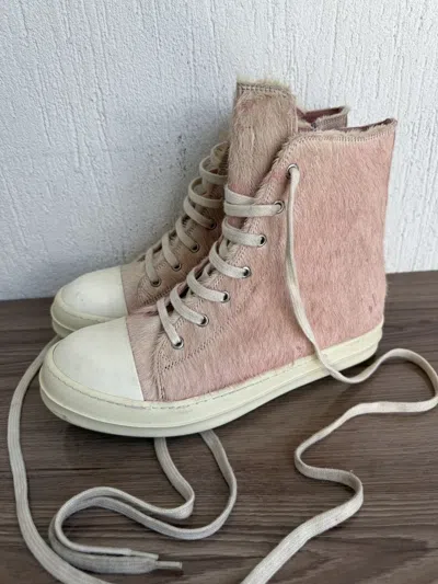 Pre-owned Rick Owens Pony Hair Ramones Shoes In Pink