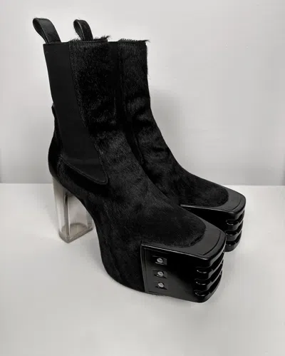 Pre-owned Rick Owens Ponyhair Kiss Heel Shoes Boots In Black