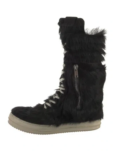 Pre-owned Rick Owens Ponyhair Lace-up Boots In Black