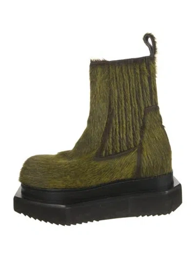 Pre-owned Rick Owens Ponyhair Patterned Boots In Green