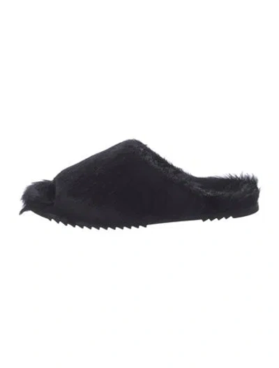 Pre-owned Rick Owens Ponyhair Slides In Black