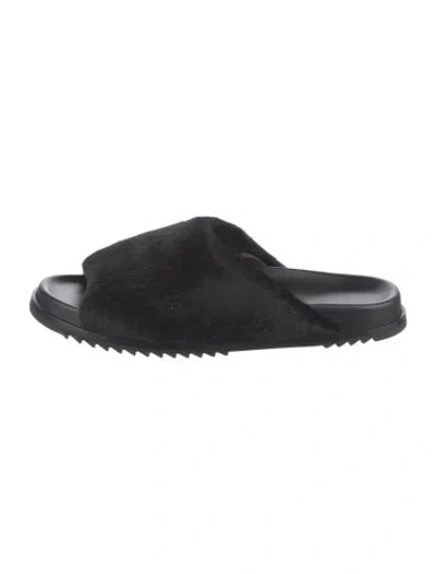 Pre-owned Rick Owens Ponyhair Slides In Black