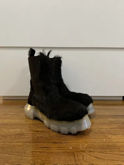 Pre-owned Rick Owens Ponyhair Tractor Bozo Boots In Black