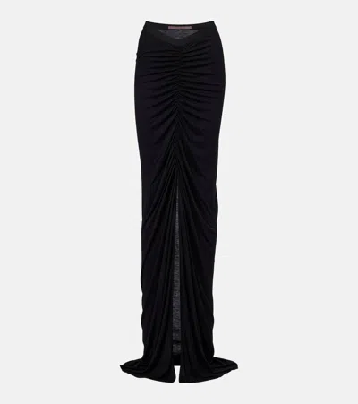 RICK OWENS POPPY LS RUCHED JERSEY MAXI SKIRT