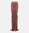 Rick Owens Poppy Ls Ruched Jersey Maxi Skirt In Brown
