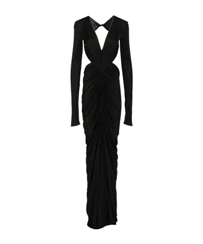 Rick Owens Poppy V-neck Gown Dress In Black