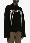 Rick Owens Intarsia-knit Slogan Sweater In Virgin Wool In Black