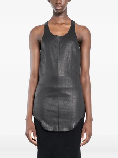Rick Owens Porterville Leather Tank Top In Silver