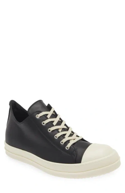 Rick Owens Low-top Round Toe Sneakers With Contrast Sole In Black