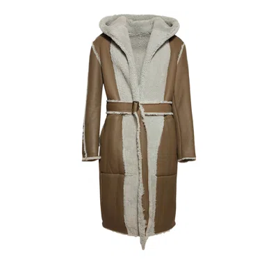 Pre-owned Rick Owens Porterville Reversible Shearling Hooded Coat 'bean/pale Blue' | Brown | Men's Size 56
