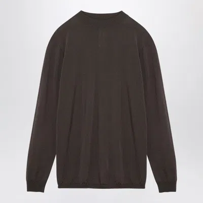 Rick Owens Powder Grey Cotton Crew-neck Sweater Men In Brown
