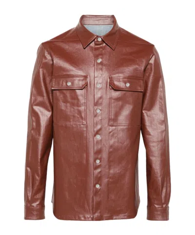 Rick Owens Press-stud Coated Shirt Jacket In Brown