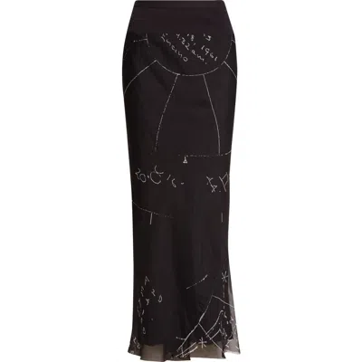Rick Owens Print Bias Cut Silk Skirt In Black