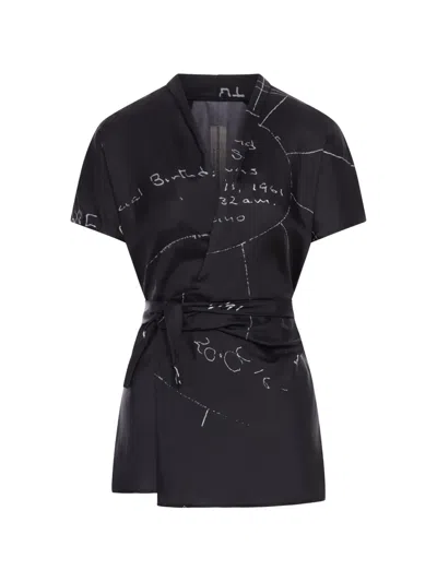 Rick Owens Print Tie Waist Viscose Blouse In Black