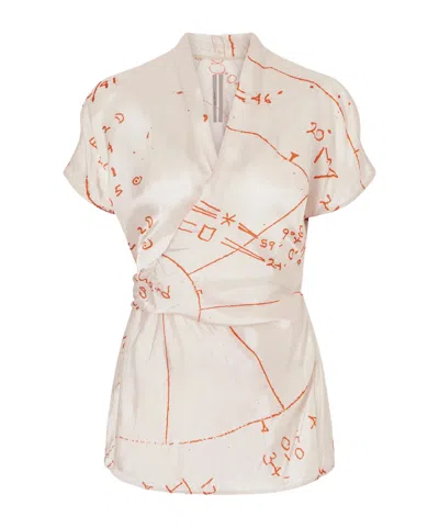 Rick Owens Printed Satin-twill Wrap Top In White