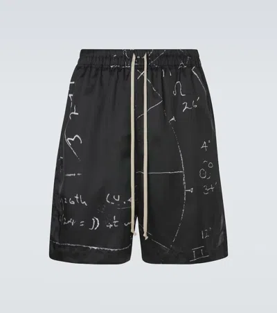 Rick Owens Graphic Boxers Style Bermuda Shorts Side Pockets In Black