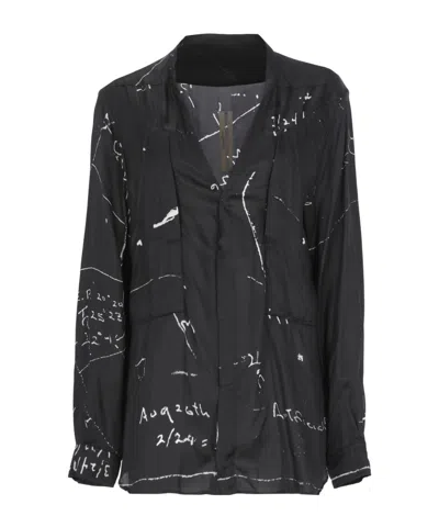 Rick Owens Printed V-neck Shirt In Black